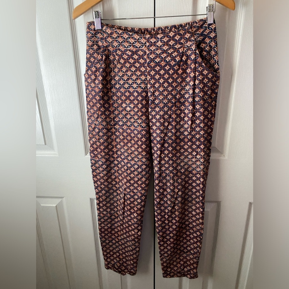 Roberta Roller Rabbit Brown/Blue Geometric Floral High Rise Barrel Leg Pull-on S